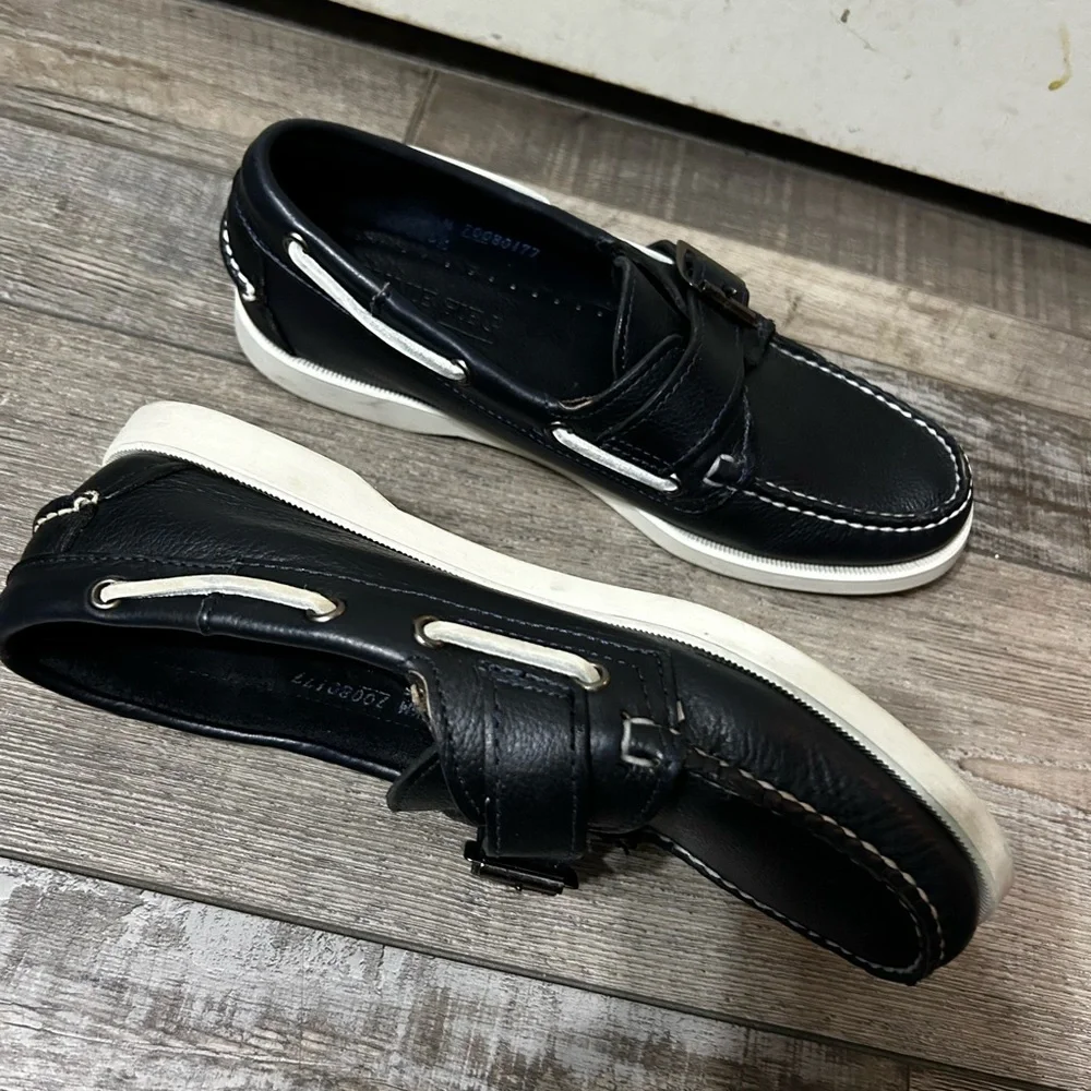 Ronnie Fieg x Sebago Leather docksiders Boat Shoes navy & grey Buckle